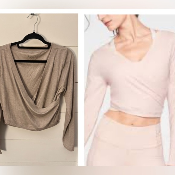 ATHLETA Woman Encore tan polyester activewear casual yoga athleisure wrap too LT - Picture 1 of 14